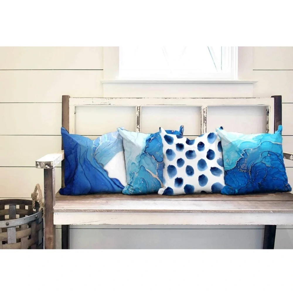 Marble Texture Turquoise and Gold Silver Decorative Throw Pillow Covers Set of 4 - Picture 12 of 15
